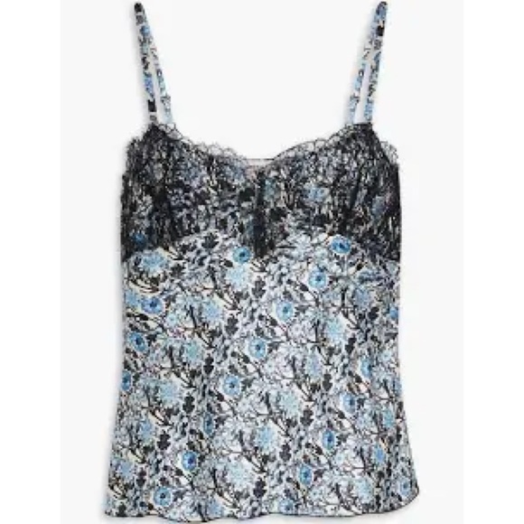 Sandro Floral print satin-twill corded lace trim adjustable straps camisole Sz 8 - Picture 2 of 14